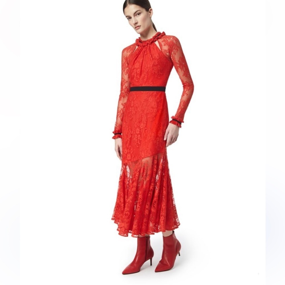 Three Floor Split Tease Dress Red Lacey size 0